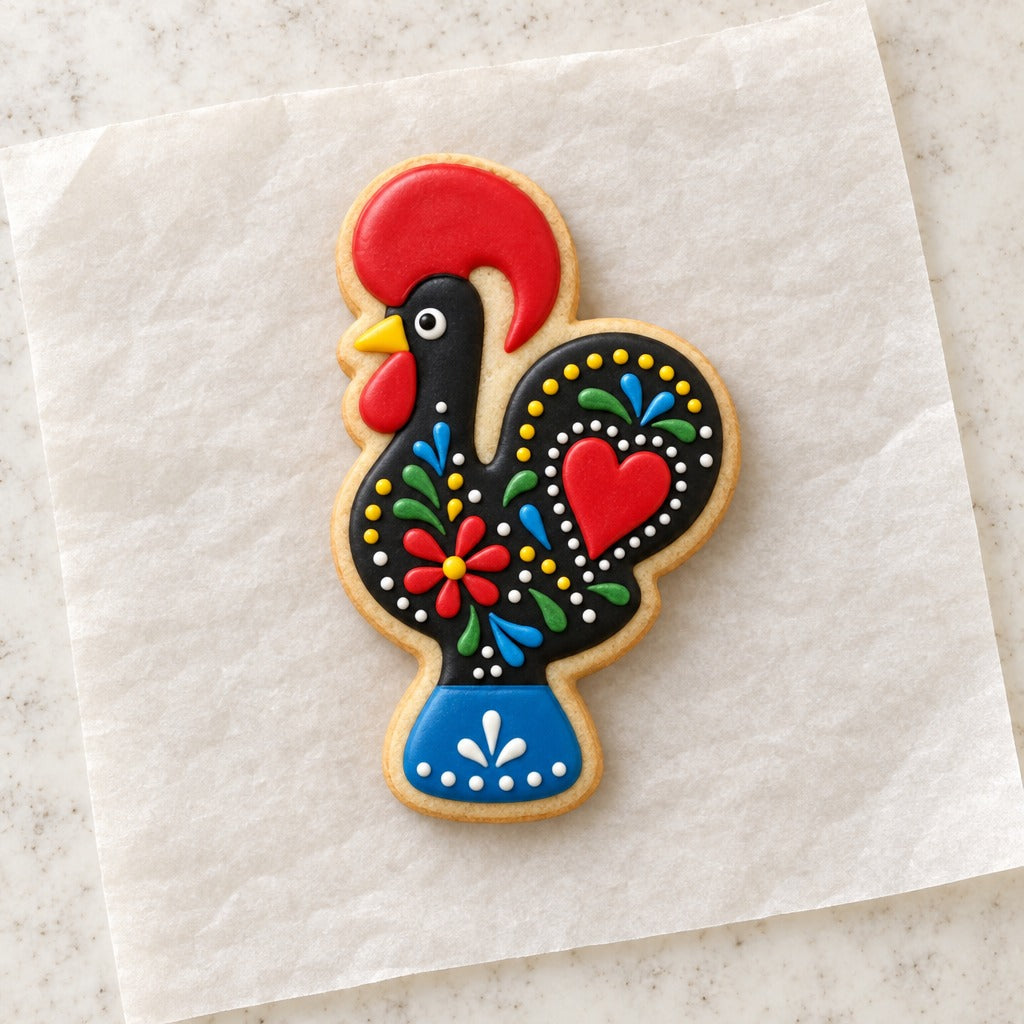 Portuguese Rooster Cookie Cutter (decorated cookie mockup)