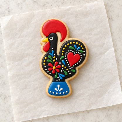 Portuguese Rooster Cookie Cutter (decorated cookie mockup)