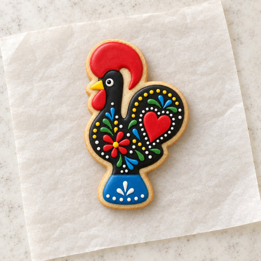 Portuguese Rooster Cookie Cutter (decorated cookie mockup)
