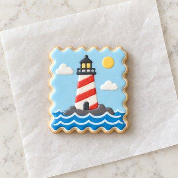 Postage Stamp Square Cookie Cutter (decorated cookie mockup)