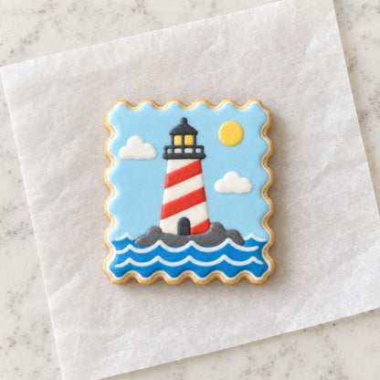 Postage Stamp Square Cookie Cutter (decorated cookie mockup)