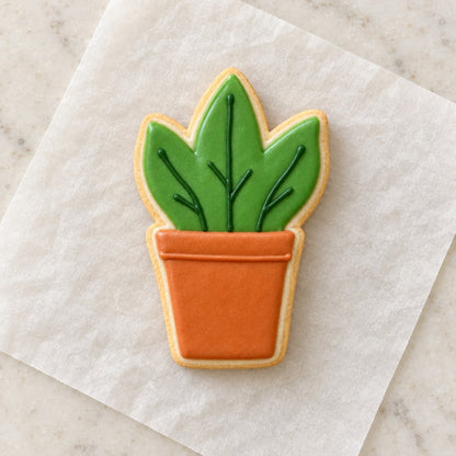 Potted Plant Outline Cookie Cutter (decorated cookie mockup)