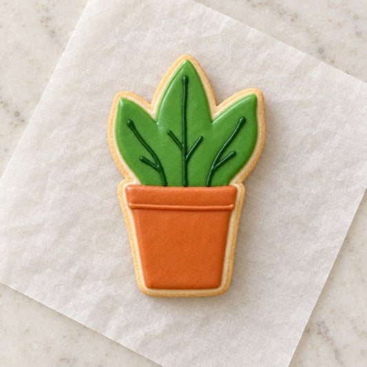 Potted Plant Outline Cookie Cutter (decorated cookie mockup)