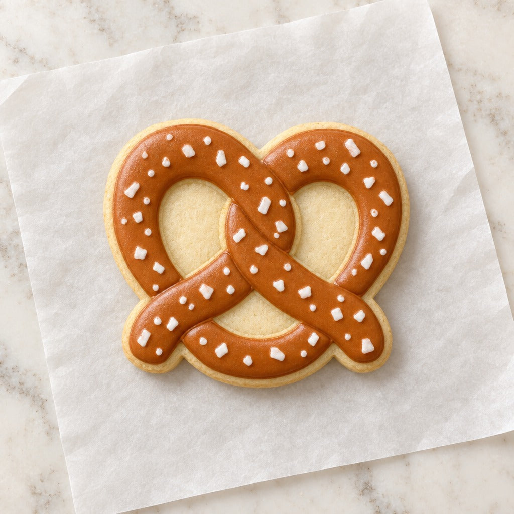 Pretzel Outline Cookie Cutter (decorated cookie mockup)