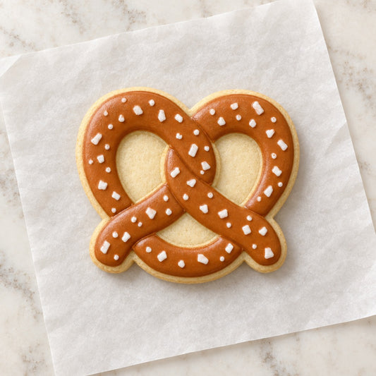 Pretzel Outline Cookie Cutter (decorated cookie mockup)