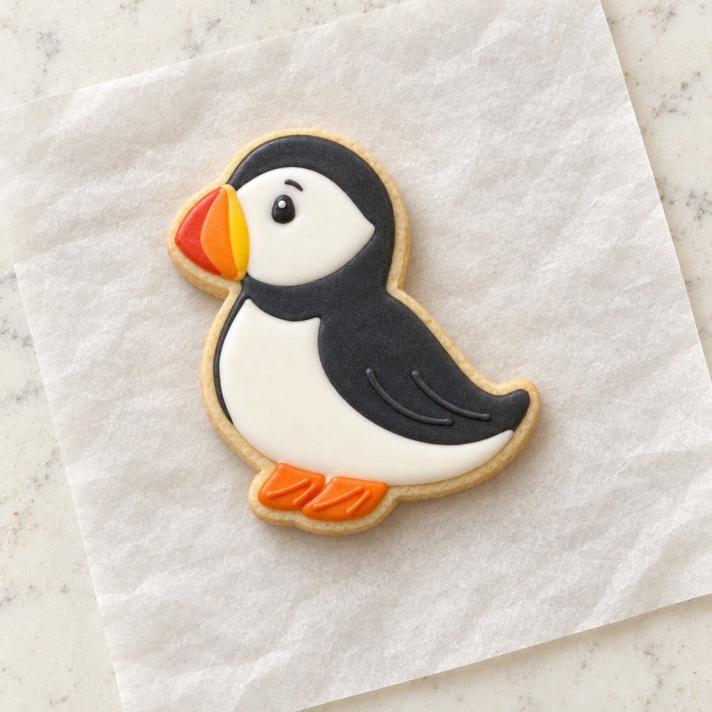 Puffin Cookie Cutter (decorated cookie mockup)