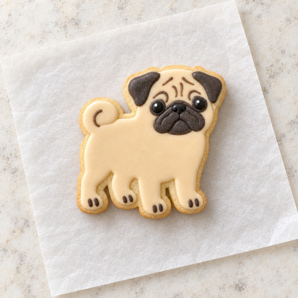 Pug Outline Cookie Cutter (decorated cookie mockup)