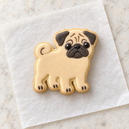 Pug Outline Cookie Cutter (decorated cookie mockup)