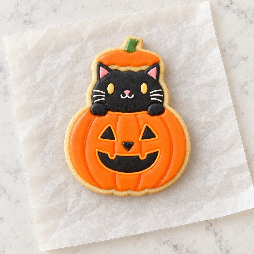 Pumpkin Cat Cookie Cutter (decorated cookie mockup)