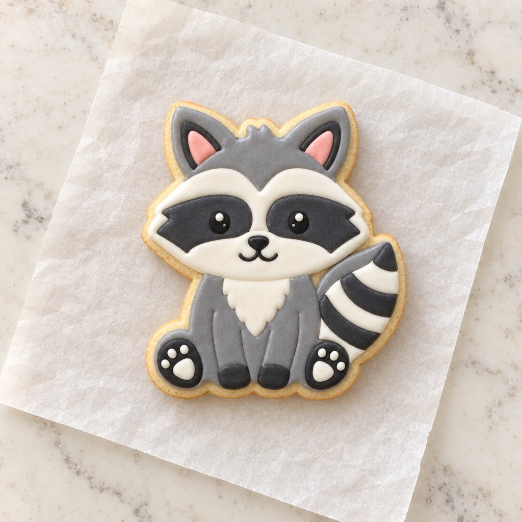 Raccoon Cookie Cutter (decorated cookie mockup)