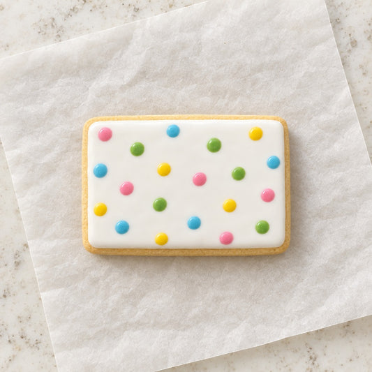 Rectangle Outline Cookie Cutter (decorated cookie mockup)