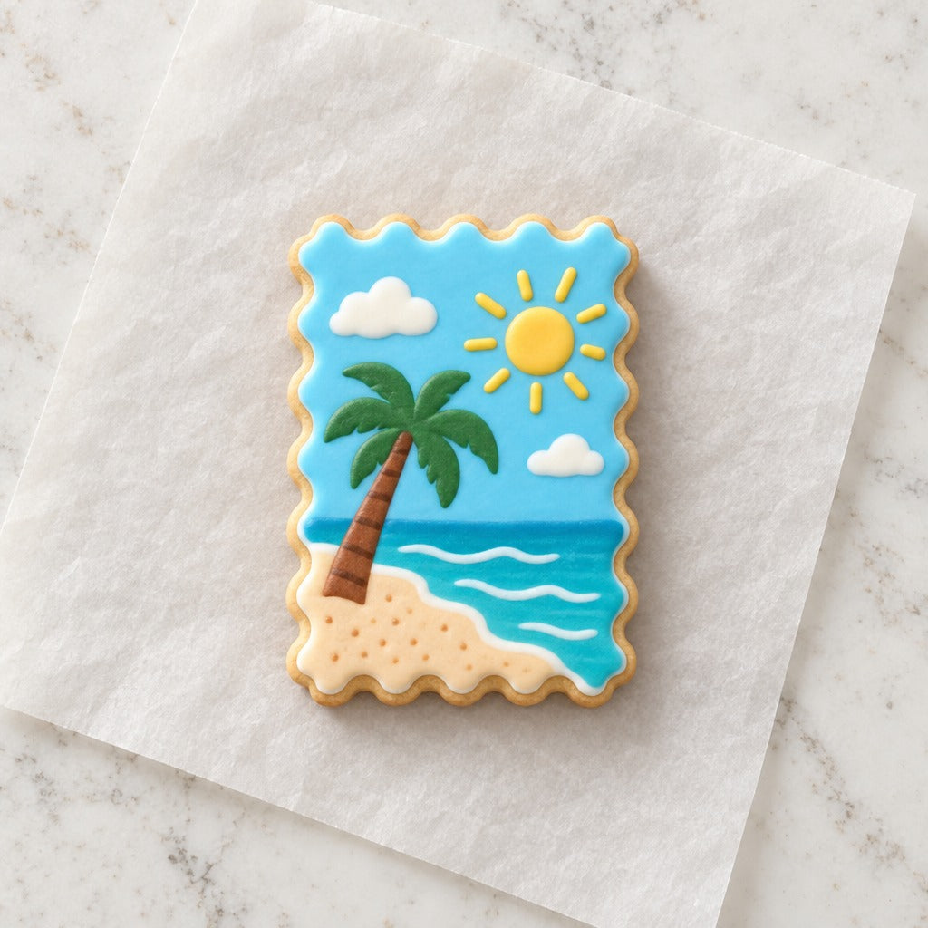 Rectangular Postage Stamp Cookie Cutter (decorated cookie mockup)