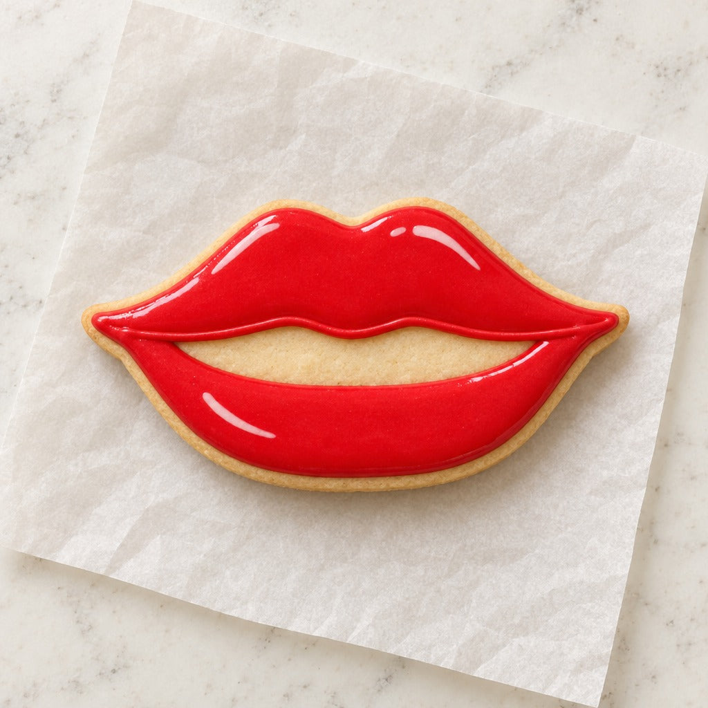 Red Lips Cookie Cutter (decorated cookie mockup)