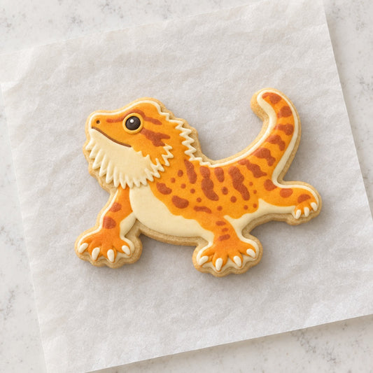 Reptile Bearded Dragon Cookie Cutter (decorated cookie mockup)