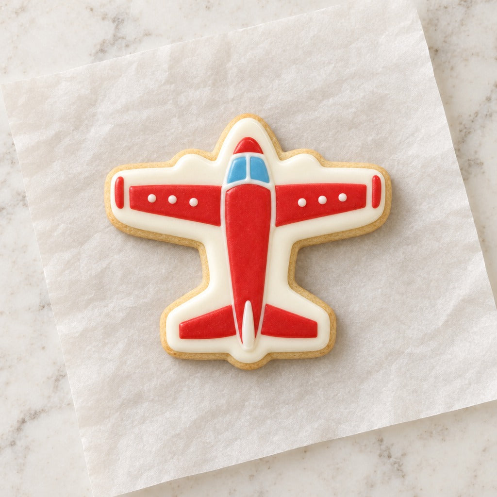 Retro Airplane Cookie Cutter (decorated cookie mockup)