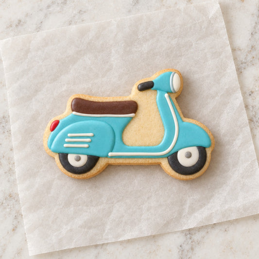 Retro Scooter Cookie Cutter (decorated cookie mockup)