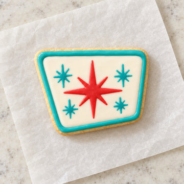 Angular Retro Sign Cookie Cutter (decorated cookie mockup)