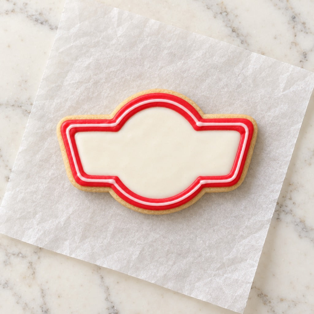 Retro Sign Cookie Cutter (decorated cookie mockup)