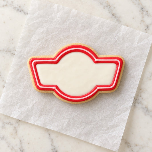 Retro Sign Cookie Cutter (decorated cookie mockup)