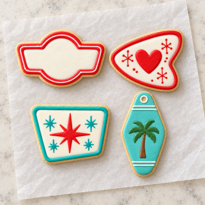 Retro Sign Cookie Cutter Set (decorated cookie mockup)