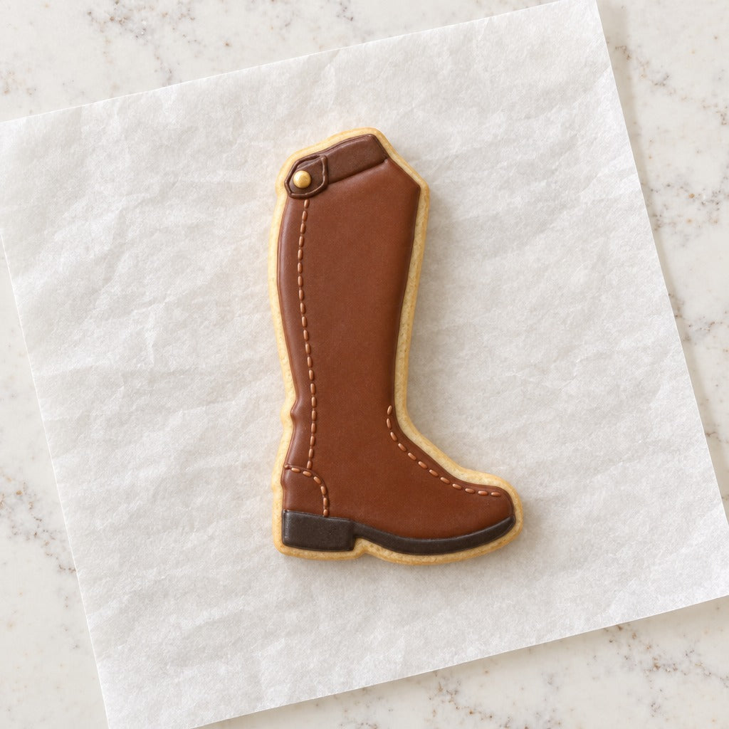 Riding Boot Outline Cookie Cutter (decorated cookie mockup)