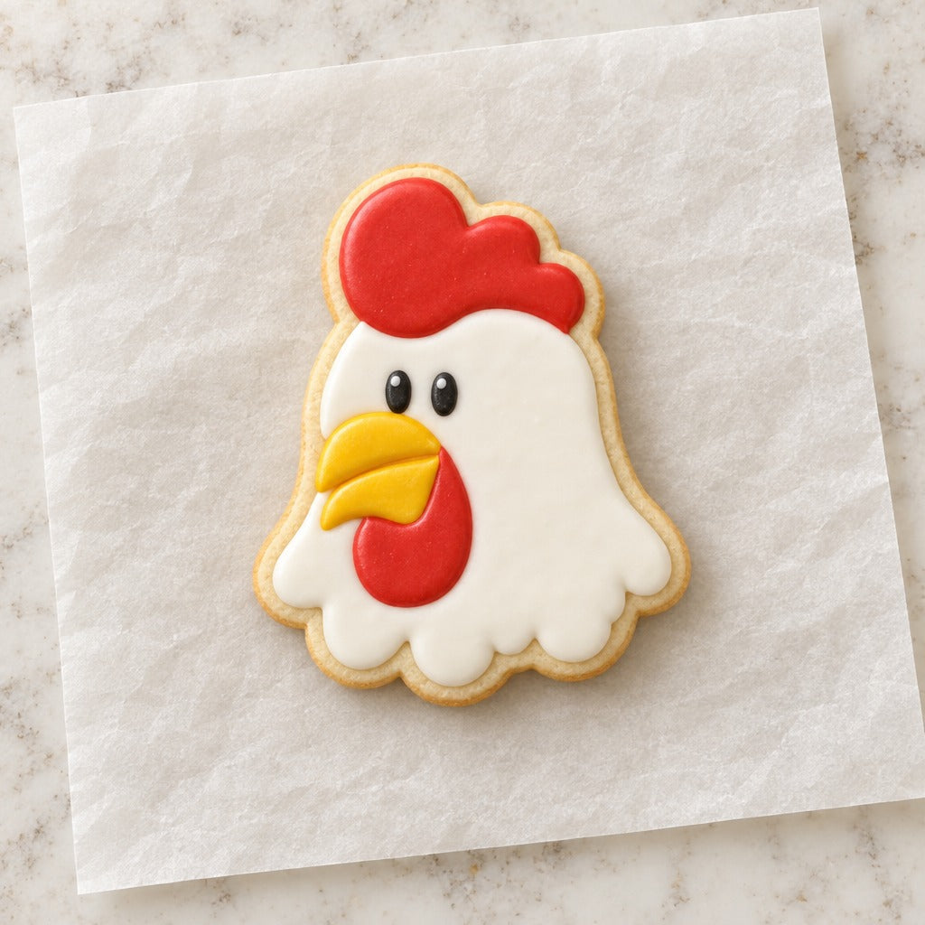 Rooster Face Cookie Cutter (decorated cookie mockup)