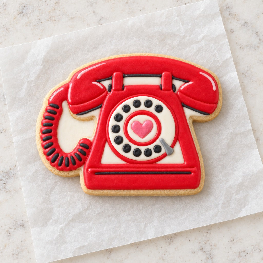Rotary Phone Cookie Cutter (decorated cookie mockup)