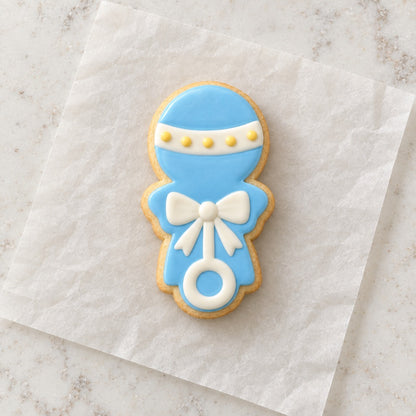 Round Rattle Cookie Cutter (decorated cookie mockup)