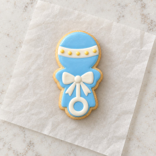 Round Rattle Cookie Cutter (decorated cookie mockup)
