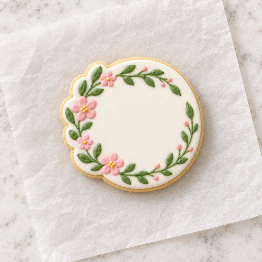 Round with Floral Wreath Cookie Cutter (decorated cookie mockup)