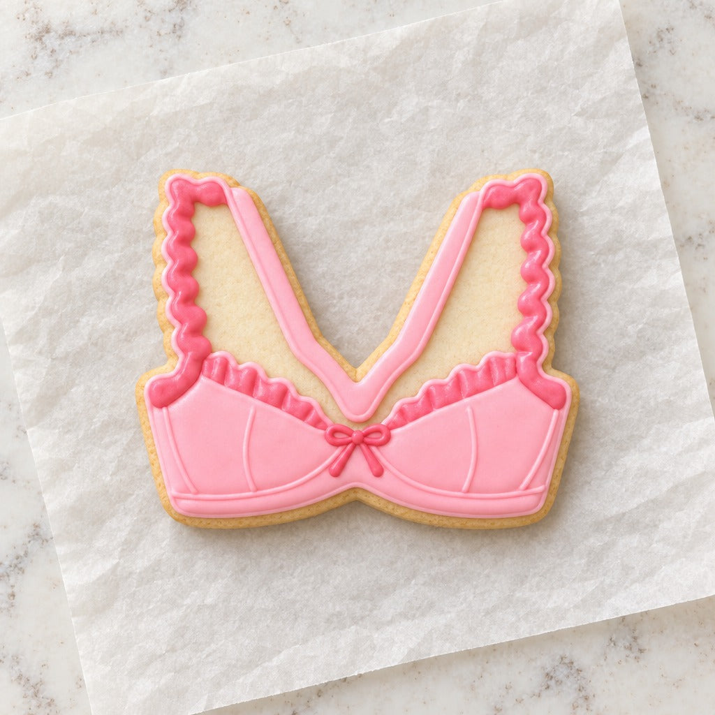 Ruffle Bra Outline Cookie Cutter (decorated cookie mockup)