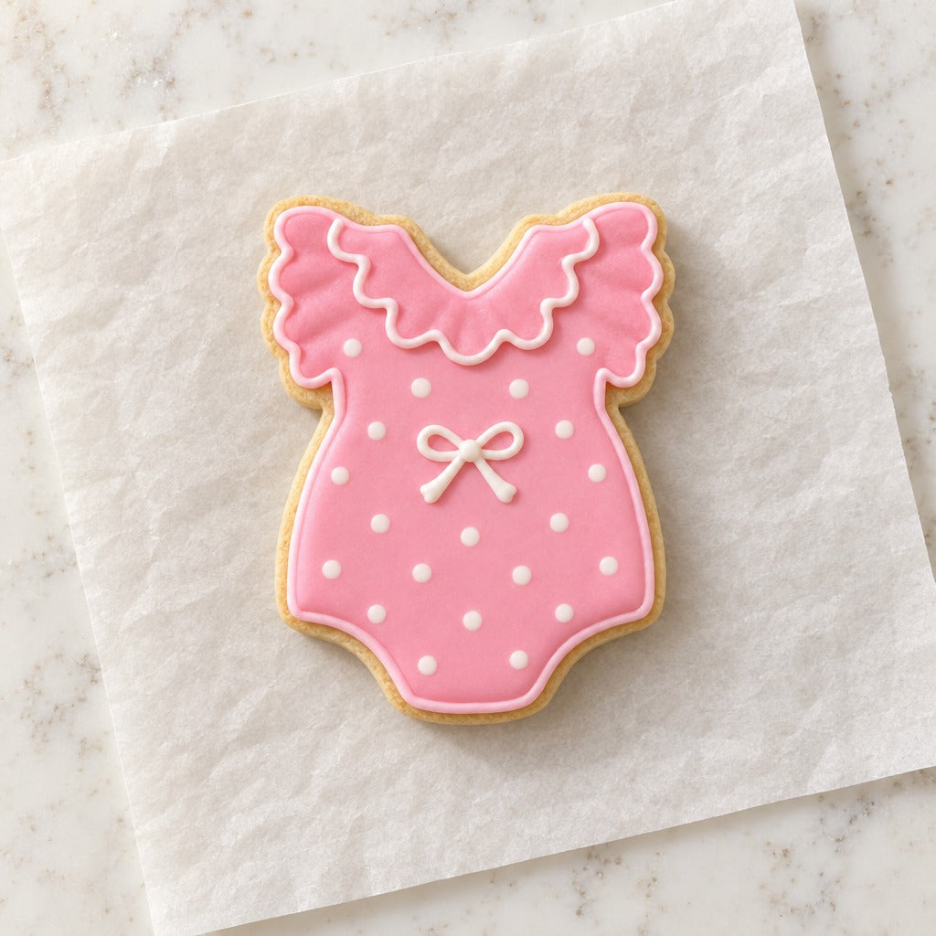 Ruffled Baby Bodysuit Cookie Cutter (decorated cookie mockup)