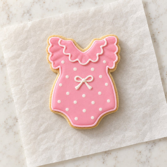 Ruffled Baby Bodysuit Cookie Cutter (decorated cookie mockup)