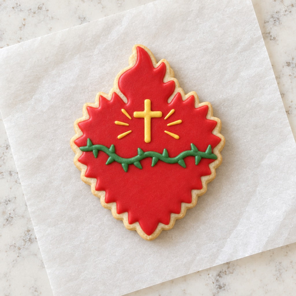 Sacred Heart Outline Cookie Cutter (decorated cookie mockup)