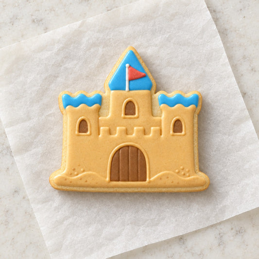 Sand Castle Outline Cookie Cutter (decorated cookie mockup)