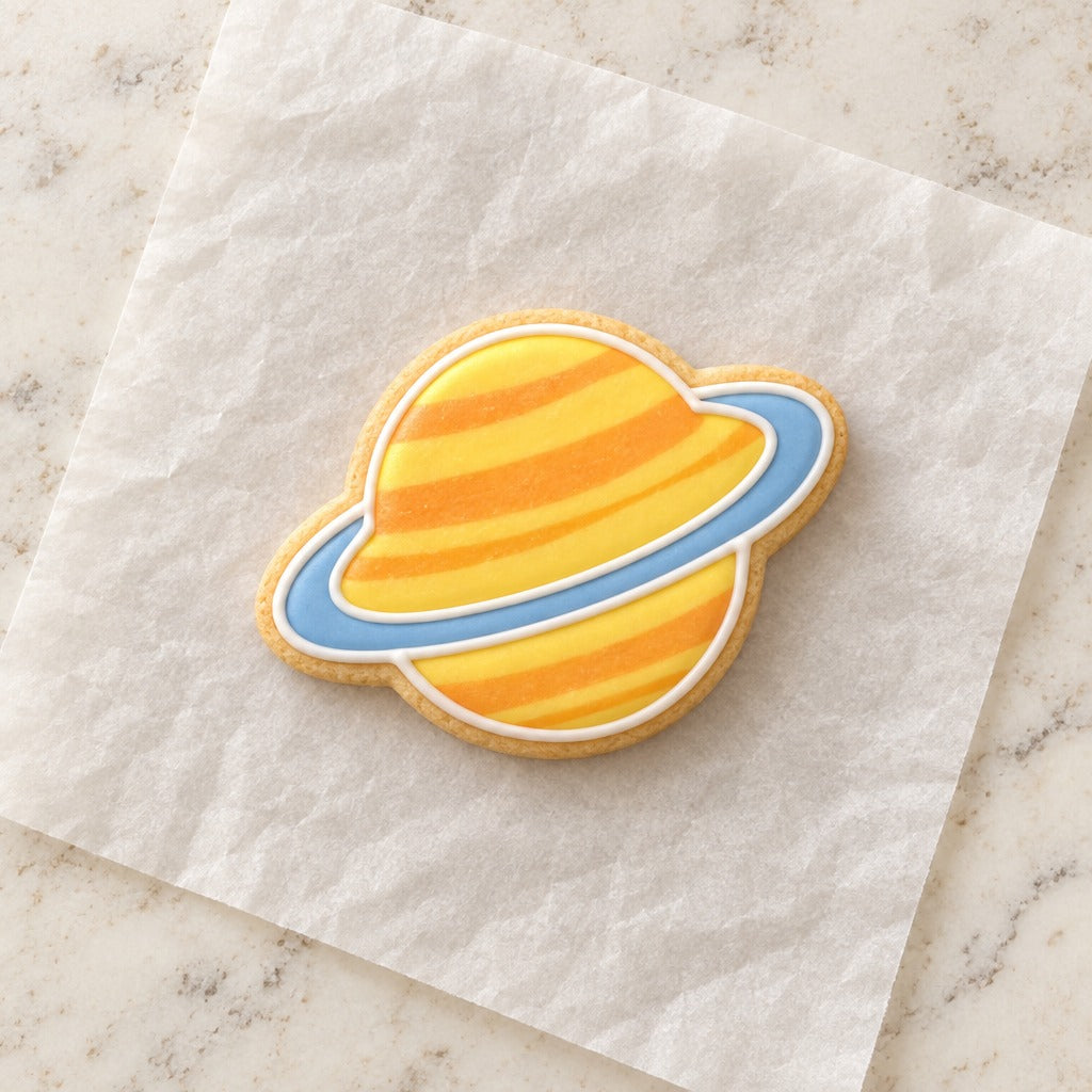 Saturn Outline Cookie Cutter (decorated cookie mockup)