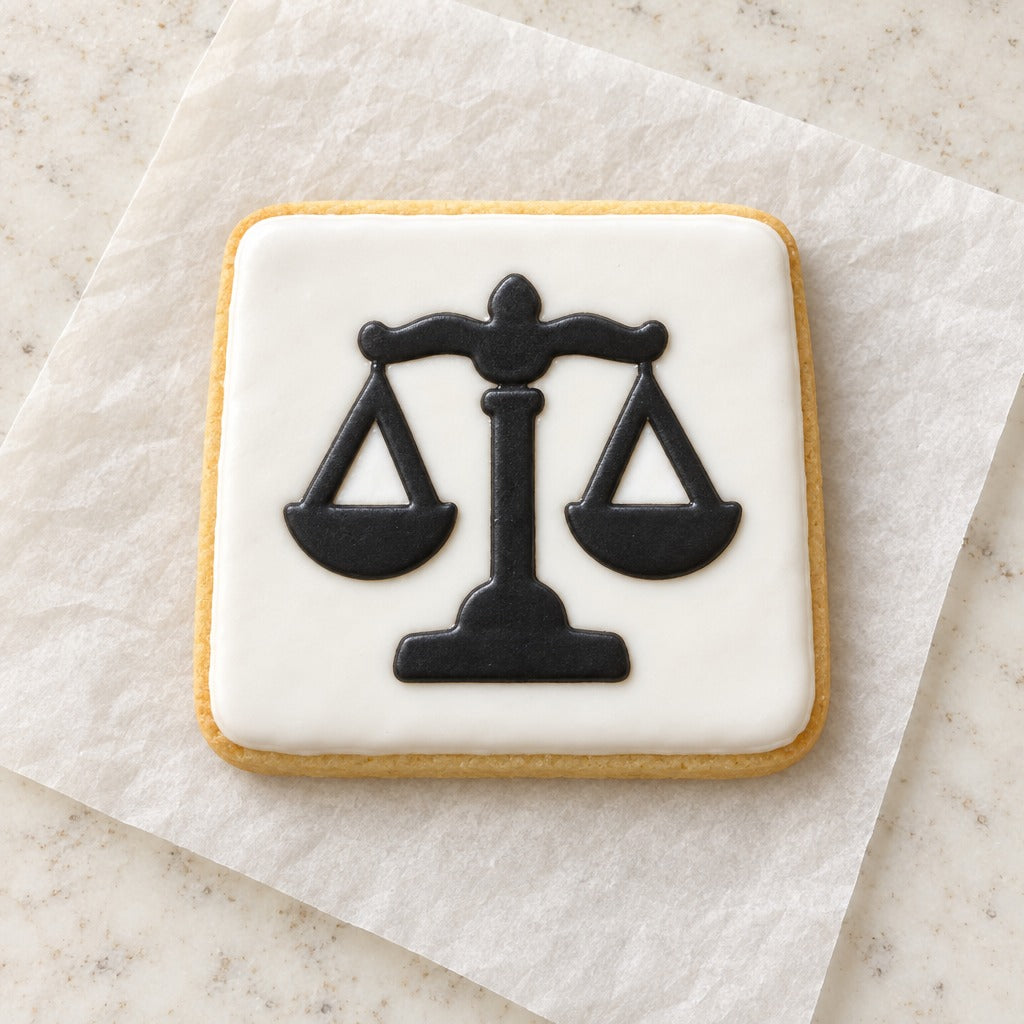 Scales of Justice Cookie Cutter (decorated cookie mockup)