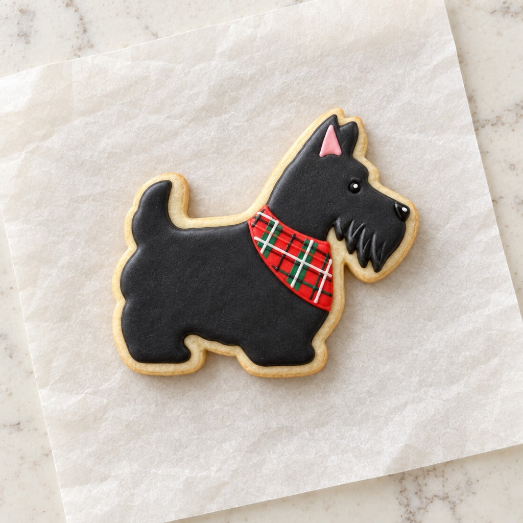 Scottish Terrier Outline Cookie Cutter (decorated cookie mockup)