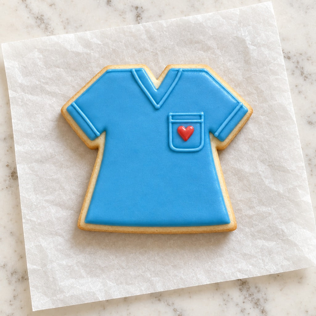 Scrub Top Cookie Cutter (decorated cookie mockup)