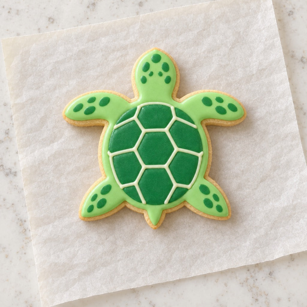 Sea Turtle Outline Cookie Cutter (decorated cookie mockup)