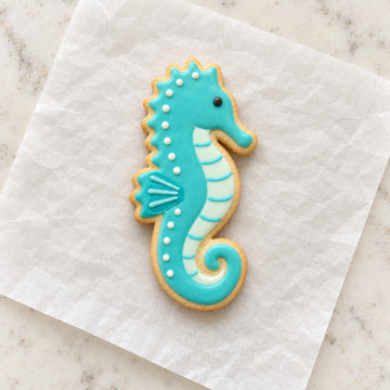 Seahorse Cookie Cutter (decorated cookie mockup)