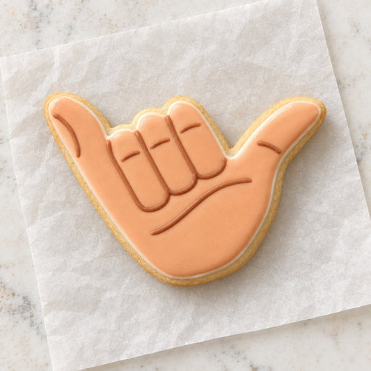 Shaka Hand Cookie Cutter (decorated cookie mockup)