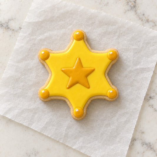 Sheriff Badge Cookie Cutter (decorated cookie mockup)