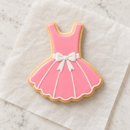 Short Dress Outline Cookie Cutter (decorated cookie mockup)