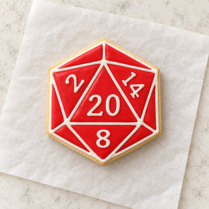 Simple D20 Dice Cookie Cutter (decorated cookie mockup)