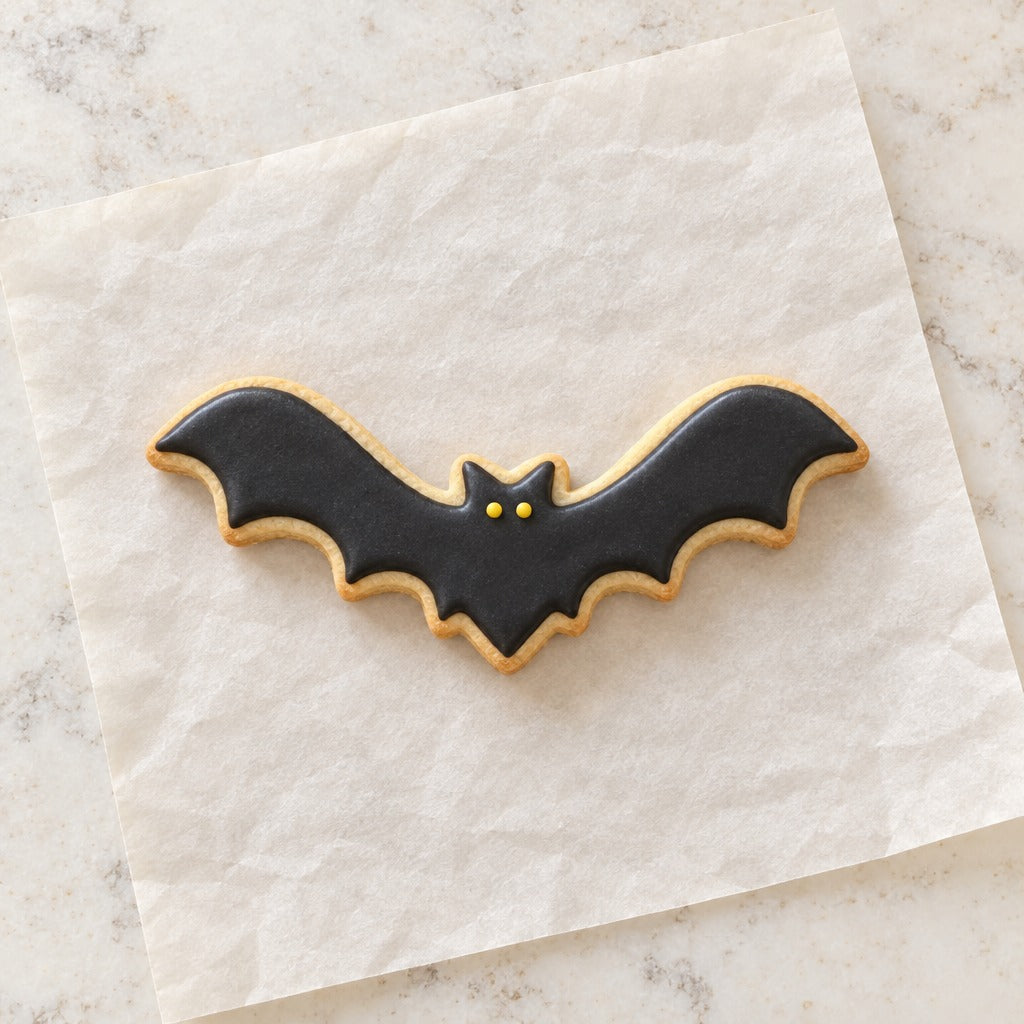 Skinny Bat Cookie Cutter (decorated cookie mockup)