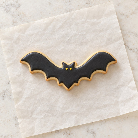 Skinny Bat Cookie Cutter (decorated cookie mockup)