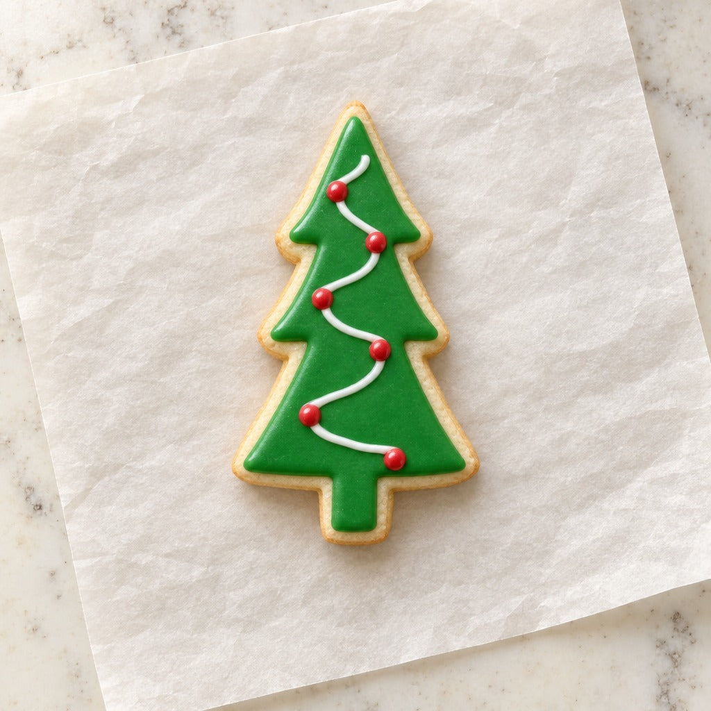 Skinny Christmas Tree Cookie Cutter (decorated cookie mockup)