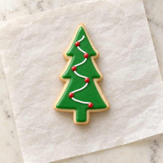 Skinny Christmas Tree Cookie Cutter (decorated cookie mockup)