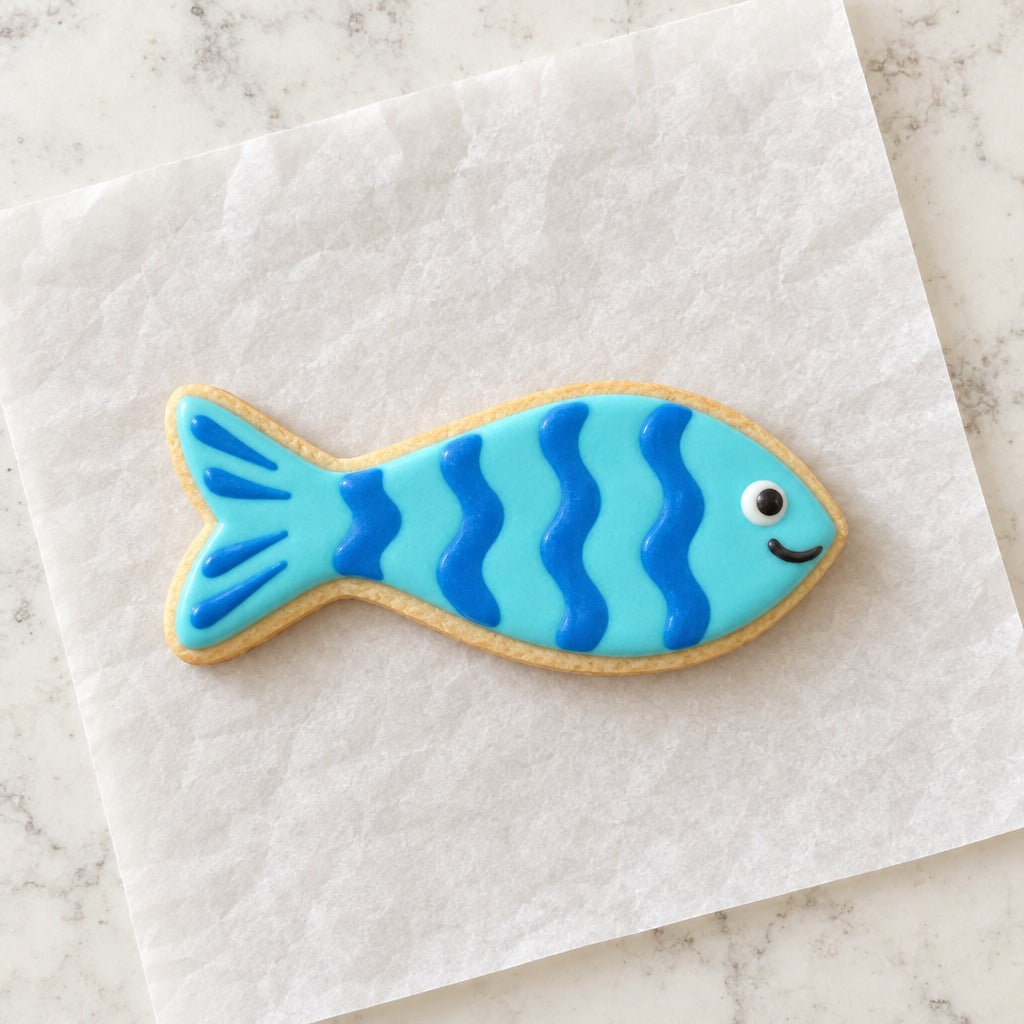 Skinny Fish Outline Cookie Cutter (decorated cookie mockup)